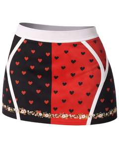 ชุดเซ็ตเสื้อครอปพิมพ์ลายหัวใจสีแดงดำสำหรับผู้หญิง คอวี แขนกุด กระโปรงมินิเอวสูง ทรงเข้ารูป ชุดแฟชั่นสองชิ้น - Product Image 5