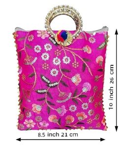 Silk Wedding bag Return Gift Traditional Embroidered Potli Handbag Golden Handle Ethnic Clutch Bag for Women Girls Bridal - Product Image 1