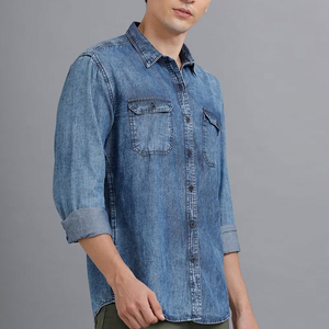 Camisas de Mezclilla Antiarrugas de Verano para Hombre, Estilo Nuevo, Color Sólido, Manga Larga, Estampado Moderno, Tela de Algodón, Venta al Por Mayor - Product Image 2