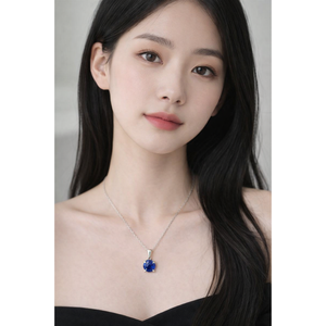 สร้อยคอจี้รูปไข่ประดับไพลินสีน้ำเงินเงินแท้ 925 ดีไซน์คลาสสิกแบบหนามเตย สำหรับผู้หญิง สวมใส่ในงานแต่งงาน งานเลี้ยง หรือในชีวิตประจำวัน - Product Image 4