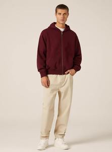 Sweat-shirt à capuche zippé personnalisé pour homme, en molleton oversize, couleur bordeaux, vente en gros, fabricant - Product Image 2