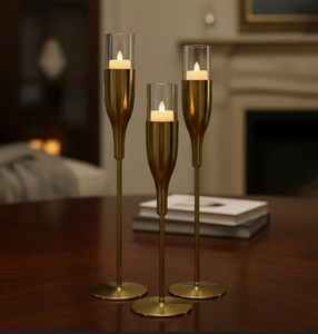Wholesale Gold Metal <b>Candle</b> <b>Holder</b> Set <b>Glass</b> <b>Hurricane</b> Chimney Tall Modern Candlestick Stand Wedding Table Centerpiece Decor - Product Image 2