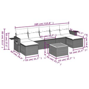 Juego de sofás de patio de ratán sintético negro de 8 piezas con cojines, elegantes muebles de exterior - Product Image 3
