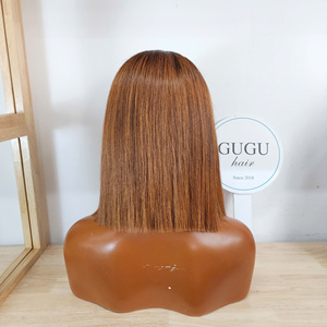 Gugu Hair <b>Bob</b> <b>Wig</b> Closure Vietnamese Virgin Human Hair Lace Front Glueless Base Double Drawn for Brown Transparent Lace Short - Product Image 4