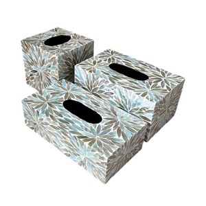 Caja de pañuelos rectangular de alta gama con incrustaciones de nácar y madera hecha a mano para decoración del hogar - Product Image 5