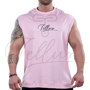 Nouveaux débardeurs de sport personnalisés avec logo, pour musculation, hommes, sans manches, coupe ajustée, style hoodie, t-shirt court - Product Image 4