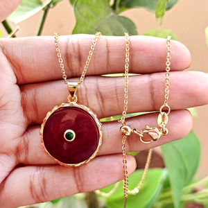 Best seller jewelry ruby jade round shape pendant with tiny emerald zircon inlaid 18k gold plated women <b>statement</b> chain <b>necklace</b> - Product Image 5