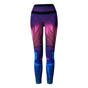 High Waist Full Length <b>Leggings</b> With Purple Blue Abstract Print Stretch Knitted Spandex Polyester Women's Sporty Yoga Pants - Product Image 1