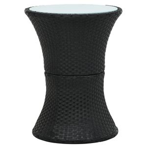 Table d'appoint de jardin moyenne en polyrotin noir avec plateau en verre trempé, tables d'extérieur - Product Image 2