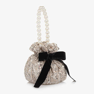 Trendy Luxury <b>Sequin</b> <b>Bag</b> with Drawstring Closure and Single Strap Elegant Velvet Bow - Product Image 2