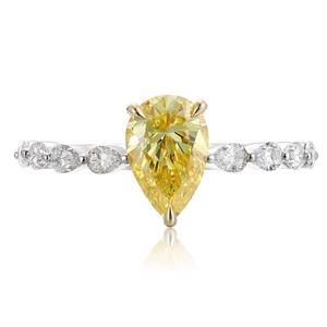 Bague de fiançailles tendance en argent sterling 925 avec diamant jaune taille poire de 1,25 carat, sertie de griffes et pierres latérales, cadeau pour femme - Product Image 6