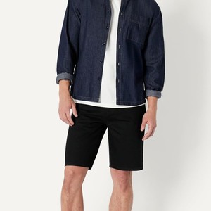 Shorts en jean noir pour hommes, taille mi-haute, coupe droite, style décontracté d'été, en coton tissé, vente en gros OEM ODM de qualité supérieure - Product Image 3