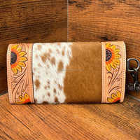 Nouveau Design Arrivée Couleur Fourrure En Cuir Tournesol Embrayages Outillé À La Main Sculpté Portefeuille Femmes Unique Conçu Embrayages En Cuir