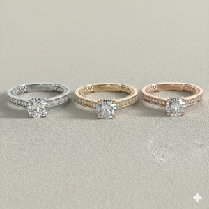 Anillo de Compromiso con Diamante Cultivado en Laboratorio, Oro de 14K, Corte Redondo, Banda Pavé, Fabricante de Joyería Personalizada, OEM, ODM - Product Image 3