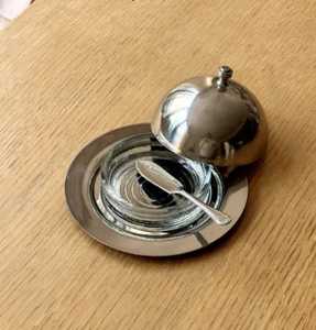 Premium Tall Silver Stainless Steel <b>Dome</b> Cloche with Round Tray and <b>Ring</b> Handle Elegant Individual Table Service Butter Plate - Product Image 2