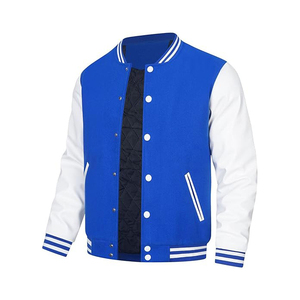 Veste universitaire bleue et blanche pour homme, coupe classique, col rabattu, fermeture boutonnée, style preppy, vêtement d'automne - Product Image 2