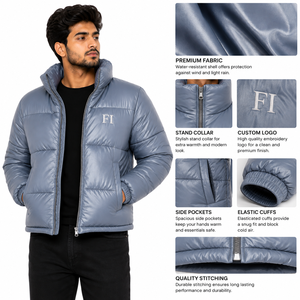 Vestes matelassées légères pour hommes avec col montant et fermeture éclair intégrale, doudoune chaude rembourrée pour l'hiver, fournisseur OEM en gros - Product Image 5