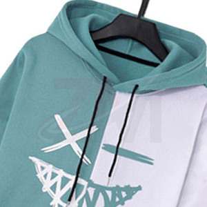 Ensemble de survêtement de luxe personnalisé avec logo imprimé, couleur turquoise, à capuche et pantalon, imprimé color block, tenue décontractée avec cordon de serrage - Product Image 3
