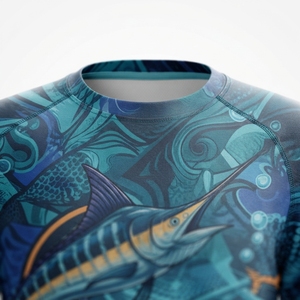 เสื้อตกปลาแขนยาวผู้ชาย ลายปลาสีน้ำเงิน พิมพ์ลายแบบรีดร้อน ป้องกันรังสียูวี UPF 50 แห้งเร็ว ระบายอากาศได้ดี ผลิตจากโพลีเอสเตอร์ แบบสวมหัว - Product Image 6