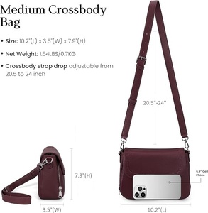 Sac bandoulière unisexe en cuir véritable, couleur unie, sangle réglable, fermeture à boucle, décontracté, usage quotidien, durable, léger - Product Image 2