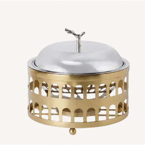 New Design Luxury Gold Stainless Steel <b>Food</b> <b>Warmer</b> <b>Buffet</b> Catering Hot Pot with Branch Handle Insulated Casserole for Hotels - Product Image 3