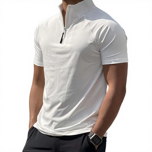 T-shirt zippé vintage homme style euro-américain pour sports et fitness d'été en extérieur, séchage rapide, haute élasticité, col montant, couleur unie, 180g - Product Image 6