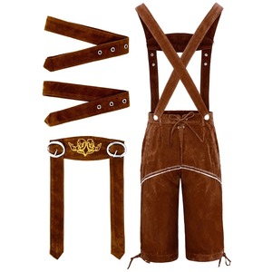 Shorts en Lederhosen bavarois unisexes de qualité supérieure avec broderie rouge et noire, taille haute, fermeture élastique, style décontracté - Product Image 6