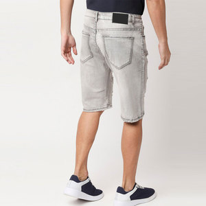 Shorts Bermuda en jean déchiré gris clair pour homme, taille mi-haute, fermeture éclair, décontracté, en coton tissé respirant, coupe ajustée, anti-UV, séchage rapide - Product Image 3