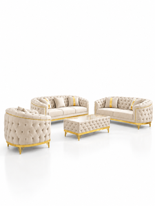 Luxury 321 Ivory Chesterfield <b>Sofa</b> <b>Set</b> with Tufted Design and Gold Trim for Living Room Villa Hall Office Contamporary Design - Product Image 1