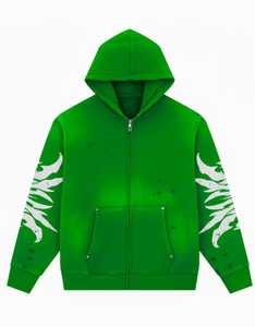 Sweat-shirt à capuche zippé rouge pour homme, coupe classique, décontracté, tricoté, 100 % coton, respirant, doublure polaire, imprimé flamme, avec poches - Product Image 2