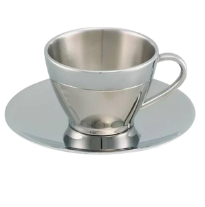 Tasse à thé et soucoupe en acier inoxydable finition argentée, qualité supérieure, vaisselle d'hôtel, tasse avec soucoupe à prix bas - Product Image 4