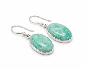 Natural Amazonite Gemstone Drop Earrings 925 <b>Sterling</b> <b>Silver</b> Oval Cabochon Ear <b>Wire</b> Handmade Third Party Certified Jewelry Women - Product Image 2