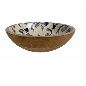 <b>Sticker</b> Enamel Printed Bowl Acacia Wooden Bowl for Serving Delicious Pasta and Dessert Customized Dinnerware Bowls - Product Image 2