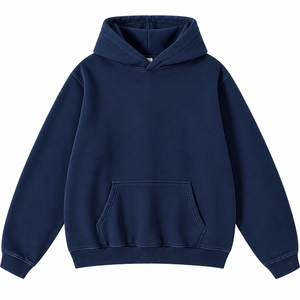 Men's Hooded <b>Sweatshirt</b> Solid <b>Navy</b> Blue 100% Cotton Fleece Casual Pullover with Pocket Spring Wear Digital Printing Oversized - Product Image 1