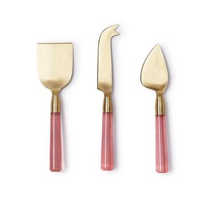 Juego de Cuchillos para Queso en Tendencia, Chapados en Oro Metálico, con Mango de Resina Rosa Pálido, para Mesa de Desayuno, Juego de Espátulas para Queso y Mantequilla - Product Image 1