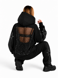 Wholesale Women's Rhinestone 100% Cotton Fleece Pullover Oversized Sweatshirts Tracksuits custom made logo printing <b>embroidery</b> - Product Image 2