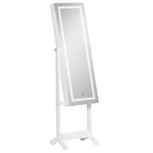 Organisateur de bijoux sur pied blanc réglable et verrouillable avec miroir pleine longueur, design élégant de type armoire - Product Image 1