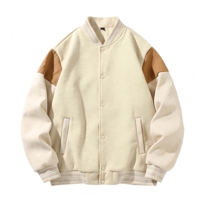 Blouson universitaire en polaire vintage avec fermeture boutonnée, style color block, coupe bomber, décontracté, streetwear, anti-UV, écologique - Product Image 1