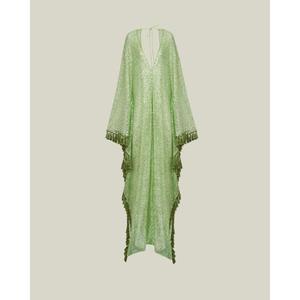 Vestido de Fiesta Elegante Verde para Mujer, Largo hasta el Tobillo, Corte en A, Cuello en V, Manga Regular, Cintura Baja, 100% Algodón Viscosa/Seda, Venta al por Mayor - Product Image 4