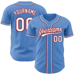 Vente en gros de maillots de baseball authentiques OMMIZ INDUSTRY personnalisés en bleu poudré, blanc et rouge, best-sellers - Product Image 1