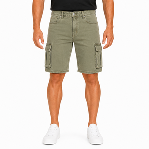 Men's Denim Cargo <b>Shorts</b> OEM Service Multi-Pocket Summer Solid Color Quick Dry Breathable Streetwear Casual Loose Fit - Product Image 1