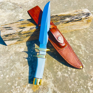 Couteau Bowie artisanal sur mesure avec étui, lame en acier haute teneur en carbone, garde en laiton, cadeau personnalisé - Product Image 1