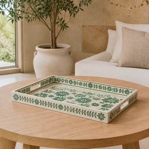 Bandeja de Servir de Diseño Clásico de Lujo con Incrustaciones de Hueso, Resina y MDF, con Asa de Metal Pulido, para Bodas, a Precio Económico - Product Image 2