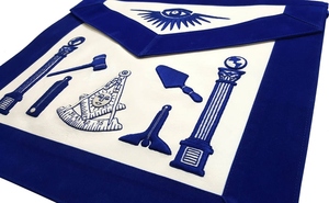 Past Master Blue Lodge <b>Apron</b> Blue Velvet with Gold Hand made Embroidery Silk Threads <b>White</b> Leather with Cords - Product Image 2