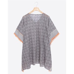 Vestido Kaftán Mini de Playa, Tejido Ecológico de Algodón con Estampado Floral, Cuello en V, Mangas Murciélago, Primavera Verano, Estilo Casual - Product Image 2