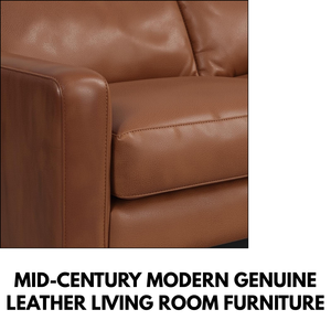 Sofá Contemporáneo en Cuero Vacuno Genuino con Brazos Acolchados y Estructura de Madera para Interiores Modernos, Muebles de Sala de Estar - Product Image 2