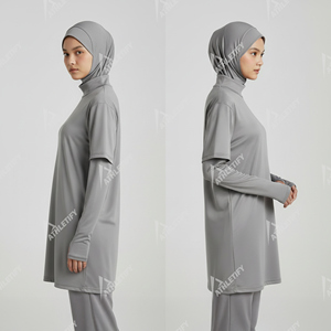 T-shirt de sport respirant et écologique UPF50+ pour femmes musulmanes modestes, avec épaules tombantes et manches à trous pour les pouces, idéal pour le fitness et la gym - Product Image 5