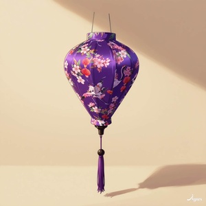 Hoi An Silk <b>Lanterns</b> Blue Pink Floral Print Decor For Chinese New Year Festival Indoor Outdoor Home Decoration - Product Image 1