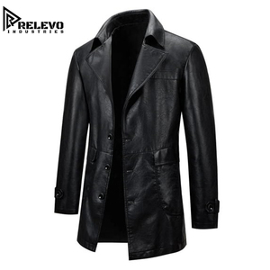 Abrigo Largo de Cuero Negro Vintage de Alta Calidad para Hombre, Chaqueta Casual Urbana de Cuero Sintético con Solapa de Muesca y Detalle en el Puño de la Manga - Product Image 1