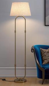 Modern Brass Floor Lamp Beige Fabric Drum Shade Large Warm <b>Light</b> Residential Use - Product Image 4